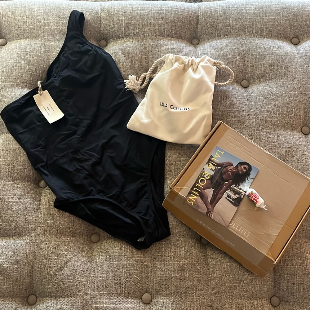 Talia Collins Asymmetrical Black Swimsuit